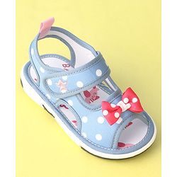 Cute Walk by Babyhug Musical Sandals with Velcro Polka Dot and Bow - Blue