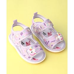 Cute Walk by Babyhug Musical Sandals With Velcro Closure Unicorn Applique - Purple