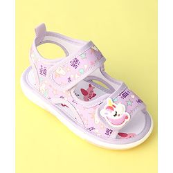 Cute Walk by Babyhug Musical Sandals With Velcro Closure Unicorn Applique - Purple