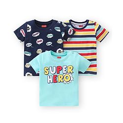 Babyhug Cotton Half Sleeves Striped T-Shirts With Super Hero Graphics Pack of 3 - Multicolor