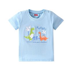 Babyhug 100% Cotton Knit Half Sleeves T-Shirt With Dino Graphics  & Striped Pack Of 3 -Blue & Orange