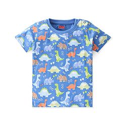 Babyhug 100% Cotton Knit Half Sleeves T-Shirt With Dino Graphics  & Striped Pack Of 3 -Blue & Orange