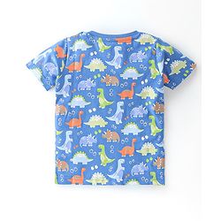 Babyhug 100% Cotton Knit Half Sleeves T-Shirt With Dino Graphics  & Striped Pack Of 3 -Blue & Orange