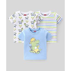 Babyhug Cotton Knit Half Sleeves Dino Printed T-Shirts Pack of 3 - Multicolour