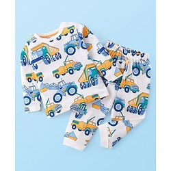 Babyhug Cotton Knit Single Jersey Full Sleeves  Truck Print Night Suit- Blue