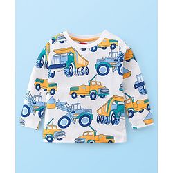 Babyhug Cotton Knit Single Jersey Full Sleeves  Truck Print Night Suit- Blue