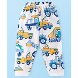 Babyhug Cotton Knit Single Jersey Full Sleeves  Truck Print Night Suit- Blue