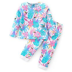Babyhug Cotton Knit Full Sleeves Night Suit With Tropical Print - Pink & Blue