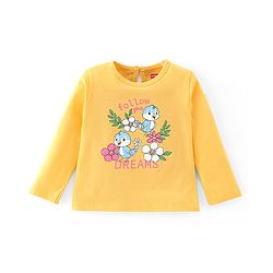 Babyhug Cotton Knit Full Sleeves Night Suit With Bird Print - Yellow