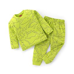 Babyhug Cotton Knit Full Sleeves Night Suit with Dino Print - Green