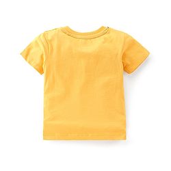 Babyhug 100% Cotton Knit Dungaree and Half Sleeves T-Shirt Set Text & Beach Theme - Blue & Yellow