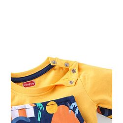 Babyhug 100% Cotton Knit Dungaree and Half Sleeves T-Shirt Set Text & Beach Theme - Blue & Yellow