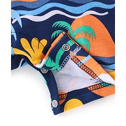 Babyhug 100% Cotton Knit Dungaree and Half Sleeves T-Shirt Set Text & Beach Theme - Blue & Yellow