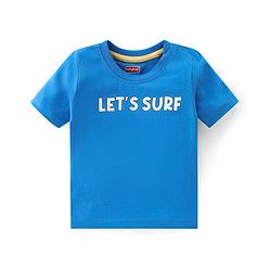 Babyhug 100% Cotton Knit Dungaree and Half Sleeves T-Shirt Set Text & Teddy Print - Blue & Yellow