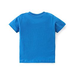 Babyhug 100% Cotton Knit Dungaree and Half Sleeves T-Shirt Set Text & Teddy Print - Blue & Yellow