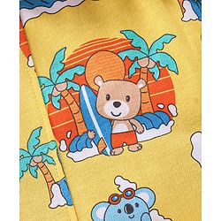 Babyhug 100% Cotton Knit Dungaree and Half Sleeves T-Shirt Set Text & Teddy Print - Blue & Yellow