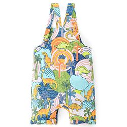 Babyhug 100% Cotton Knit Dungarees With Half Sleeves T-Shirt Dino Print -  Green & Blue