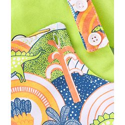 Babyhug 100% Cotton Knit Dungarees With Half Sleeves T-Shirt Dino Print -  Green & Blue