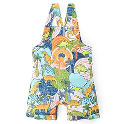 Babyhug 100% Cotton Knit Dungarees With Half Sleeves T-Shirt Dino Print -  Green & Blue