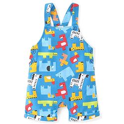Babyhug Cotton Knit Zebra Printed Dungarees & Half Sleeves Inner Tee Set - Green & Blue