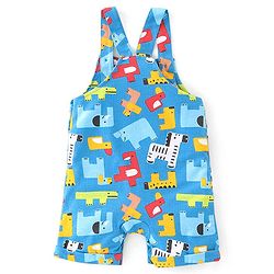 Babyhug Cotton Knit Zebra Printed Dungarees & Half Sleeves Inner Tee Set - Green & Blue