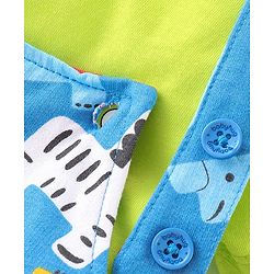 Babyhug Cotton Knit Zebra Printed Dungarees & Half Sleeves Inner Tee Set - Green & Blue