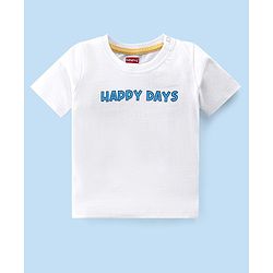 Babyhug 100% Cotton Single Jersey Knit Palm Tree Printed Dungaree and Half Sleeves T-Shirt Set - White & Light Blue