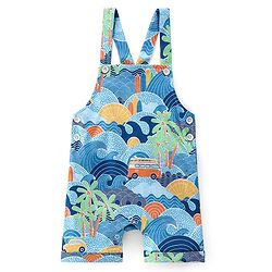 Babyhug 100% Cotton Single Jersey Knit Palm Tree Printed Dungaree and Half Sleeves T-Shirt Set - White & Light Blue