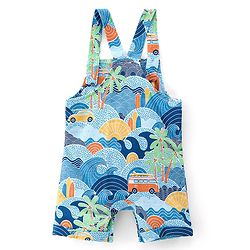 Babyhug 100% Cotton Single Jersey Knit Palm Tree Printed Dungaree and Half Sleeves T-Shirt Set - White & Light Blue