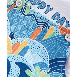 Babyhug 100% Cotton Single Jersey Knit Palm Tree Printed Dungaree and Half Sleeves T-Shirt Set - White & Light Blue