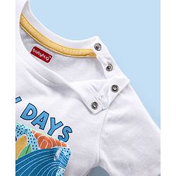 Babyhug 100% Cotton Single Jersey Knit Palm Tree Printed Dungaree and Half Sleeves T-Shirt Set - White & Light Blue