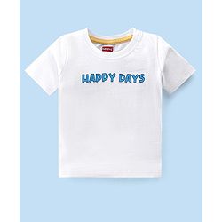 Babyhug 100% Cotton Single Jersey Knit Palm Tree Printed Dungaree and Half Sleeves T-Shirt Set - White & Light Blue