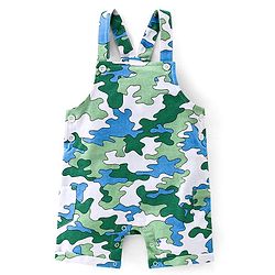 Babyhug 100% Cotton Single Jersey Knit Camouflage Printed Dungaree and Half Sleeves T-Shirt Set - Green