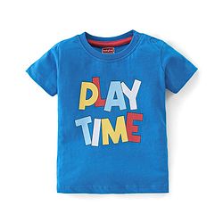 Babyhug Cotton Knit Dungaree with Half Sleeves Inner Tee Set Dino Print - Blue & Red