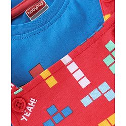 Babyhug Cotton Knit Dungaree with Half Sleeves Inner Tee Set Dino Print - Blue & Red