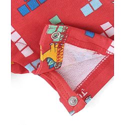Babyhug Cotton Knit Dungaree with Half Sleeves Inner Tee Set Dino Print - Blue & Red