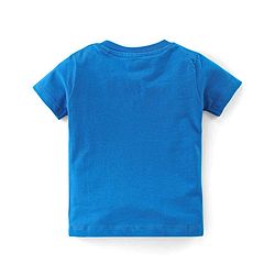 Babyhug Cotton Knit Dungaree with Half Sleeves Inner Tee Set Dino Print - Blue & Red
