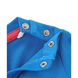 Babyhug Cotton Knit Dungaree with Half Sleeves Inner Tee Set Dino Print - Blue & Red