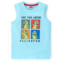 Babyhug Cotton Sleeveless Tank T-Shirt with Alligator Graphics - Light Blue