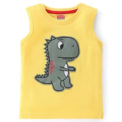 Babyhug 100% Cotton Knit Sleeveless T-Shirt Dino Graphics - Yellow