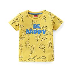 Babyhug 100% Cotton Knit Half Sleeves T-Shirt With Text Graphics - Yellow