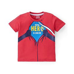 Babyhug 100% Cotton Knit Half Sleeves T-Shirt Text Print - Red