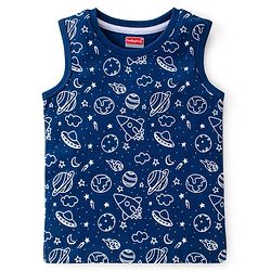Babyhug Cotton Sleeveless Tank T-Shirt With Space Graphics - Navy