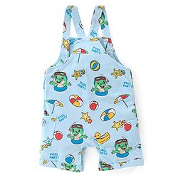 Babyhug 100% Cotton Knit Dungaree & Half Sleeves T-Shirt Set Text & Crocodile Print - Light Blue & Yellow
