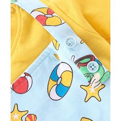 Babyhug 100% Cotton Knit Dungaree & Half Sleeves T-Shirt Set Text & Crocodile Print - Light Blue & Yellow