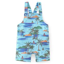 Babyhug 100% Cotton Single Jersey Knit Palm Tree  Printed Dungaree and Half Sleeves T-Shirt Set - White & Light Green