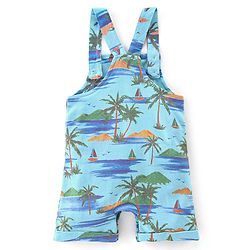 Babyhug 100% Cotton Single Jersey Knit Palm Tree  Printed Dungaree and Half Sleeves T-Shirt Set - White & Light Green