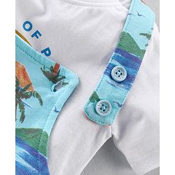 Babyhug 100% Cotton Single Jersey Knit Palm Tree  Printed Dungaree and Half Sleeves T-Shirt Set - White & Light Green