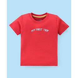 Babyhug Cotton Knit City Printed Dungaree with Half Sleeves Inner Tee - Red & White