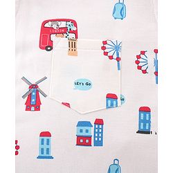 Babyhug Cotton Knit City Printed Dungaree with Half Sleeves Inner Tee - Red & White